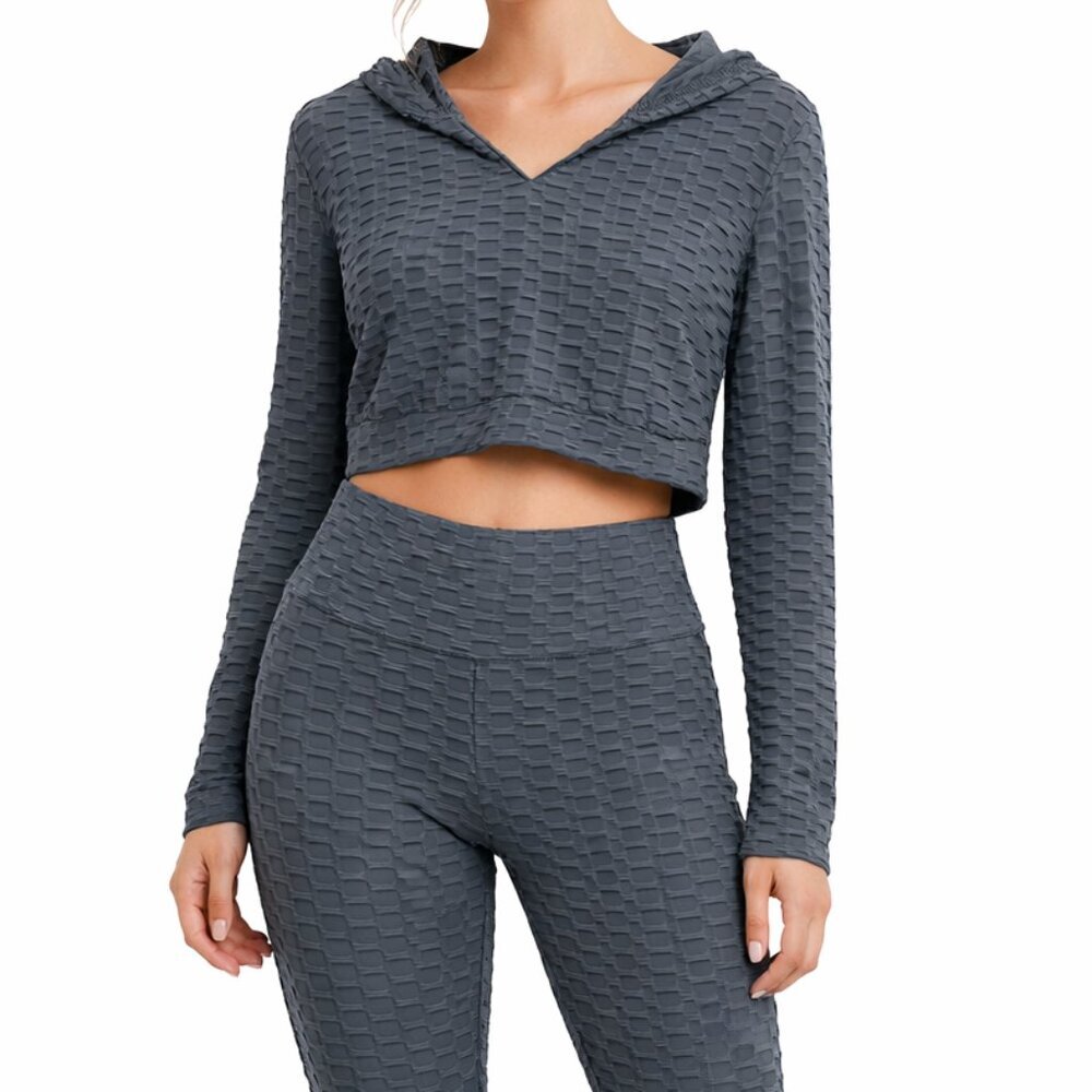 Special One Los Angeles Textured Activewear Set Gray XL Crop Top Ruched Leggings
